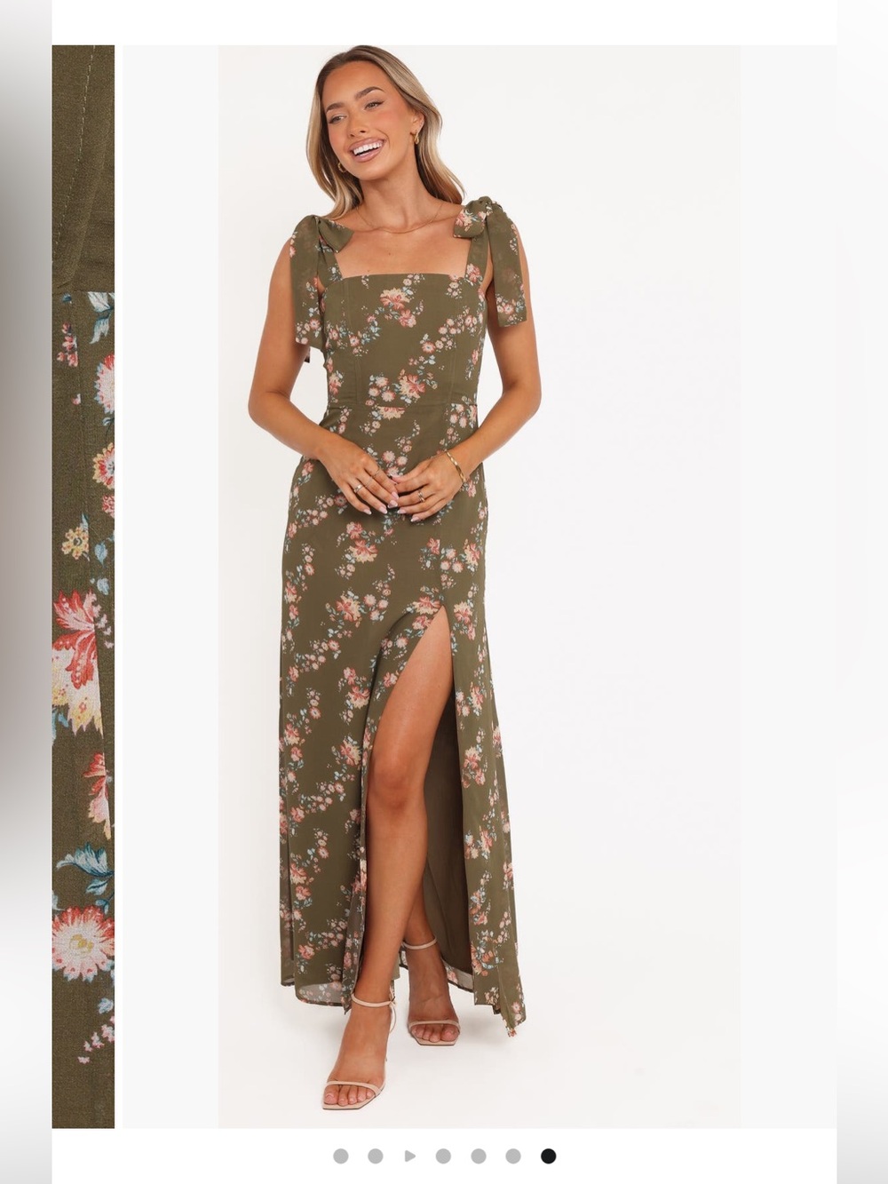 Petal & Pup Olive Floral Maxi Dress with Pink Blooms and Thigh Slit